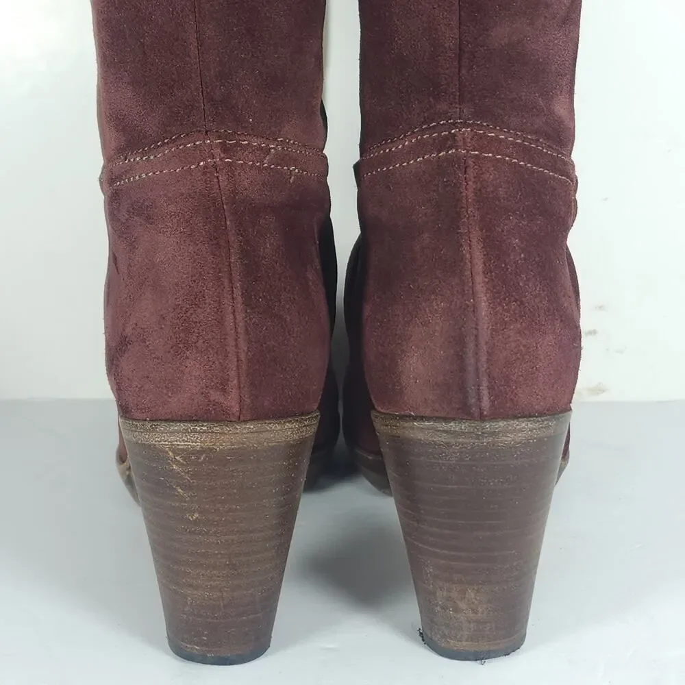 Fiorentini Baker Women's 39 US8,5 Burgandy Suede PullOn Fold Over Slouch Boots